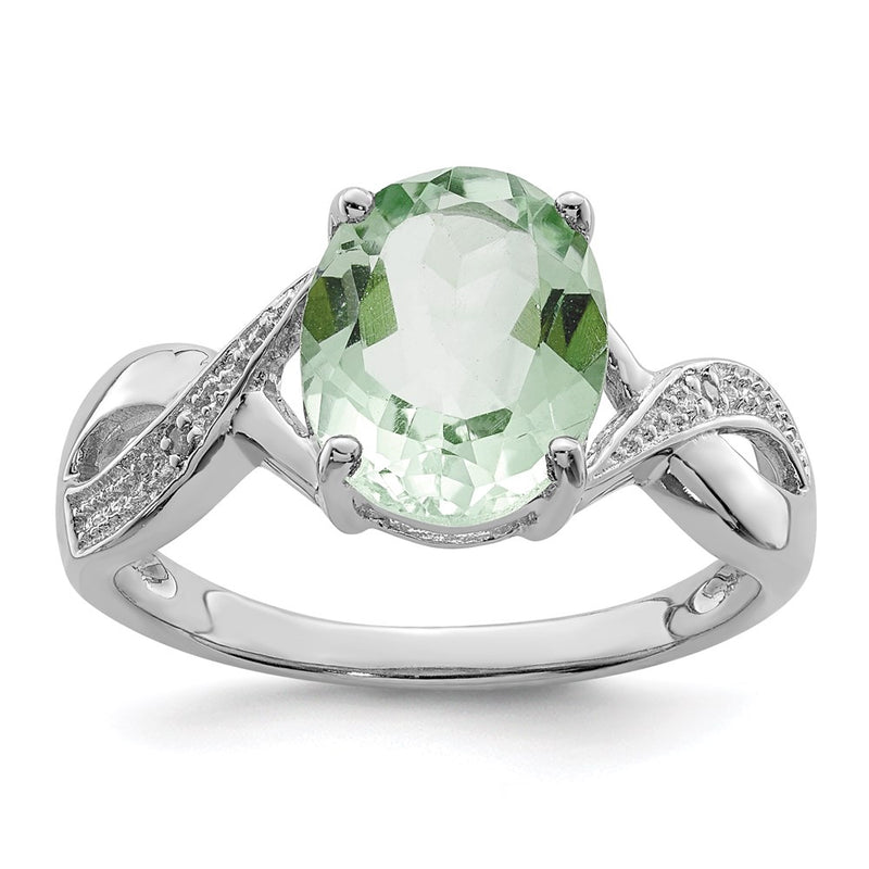 Sterling Silver Rhodium Green Quartz & Diamond Ring