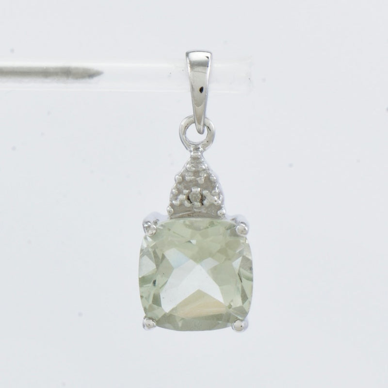 Sterling Silver Rhodium Green Quartz & Diamond Pendant