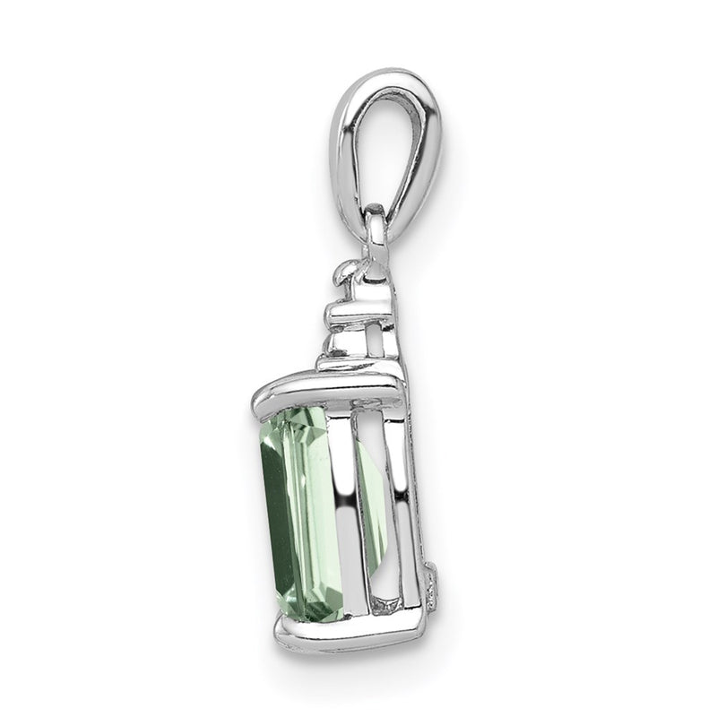 Sterling Silver Rhodium Green Quartz & Diamond Pendant
