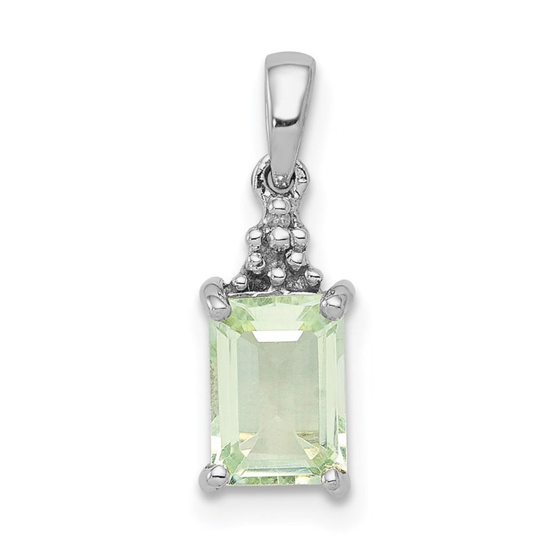 Sterling Silver Rhodium Green Quartz & Diamond Pendant