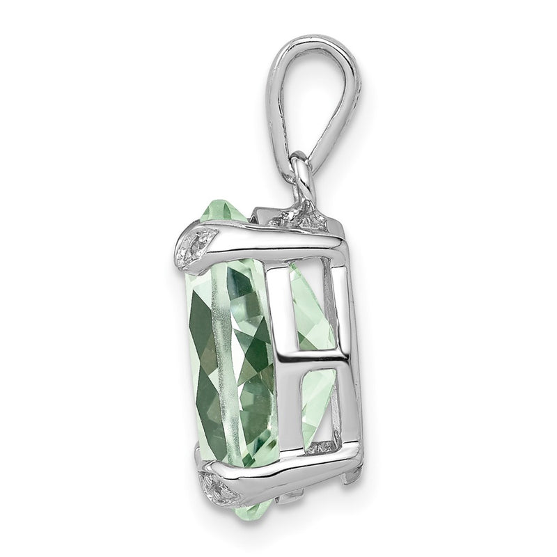 Sterling Silver Rhodium Green Quartz & Diamond Pendant