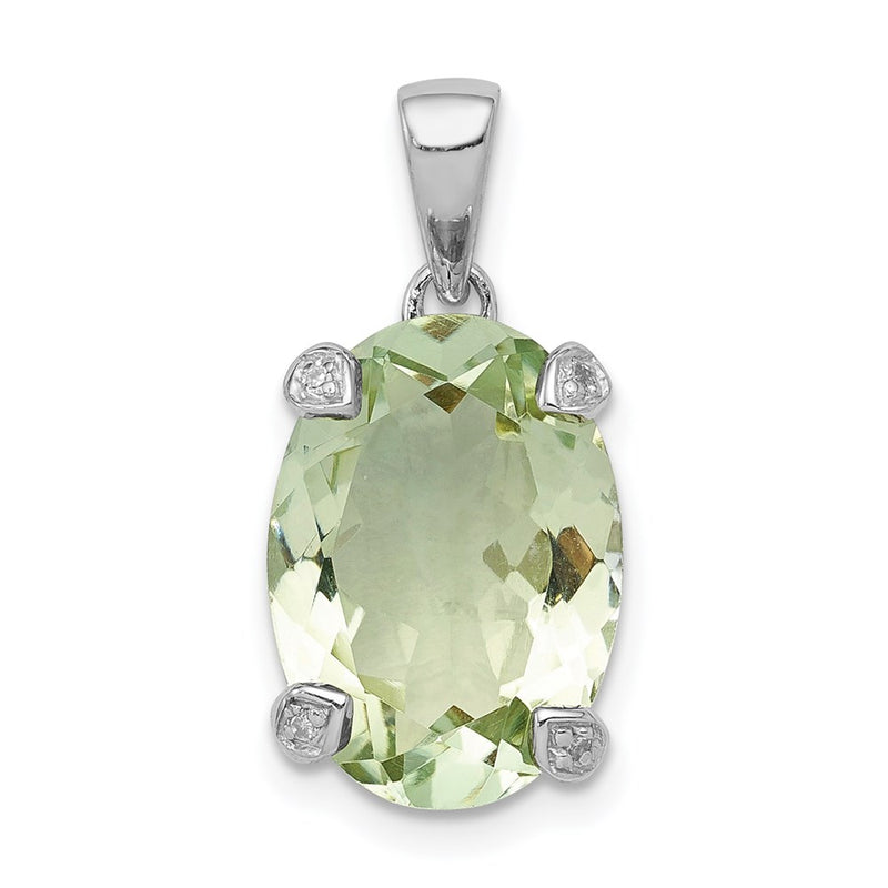 Sterling Silver Rhodium Green Quartz & Diamond Pendant