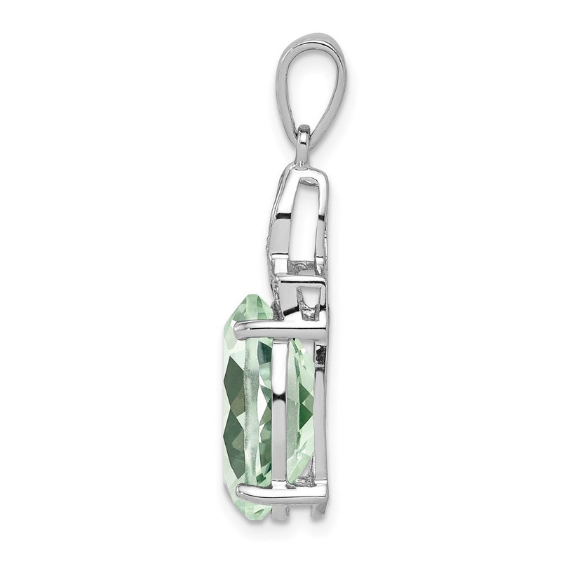 Sterling Silver Rhodium Plated Green Quartz and Diamond Pendant