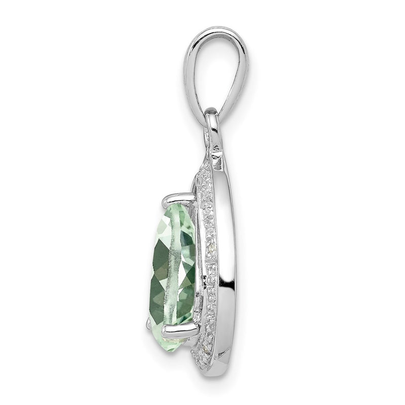 Sterling Silver Rhodium Green Quartz & Diamond Pendant