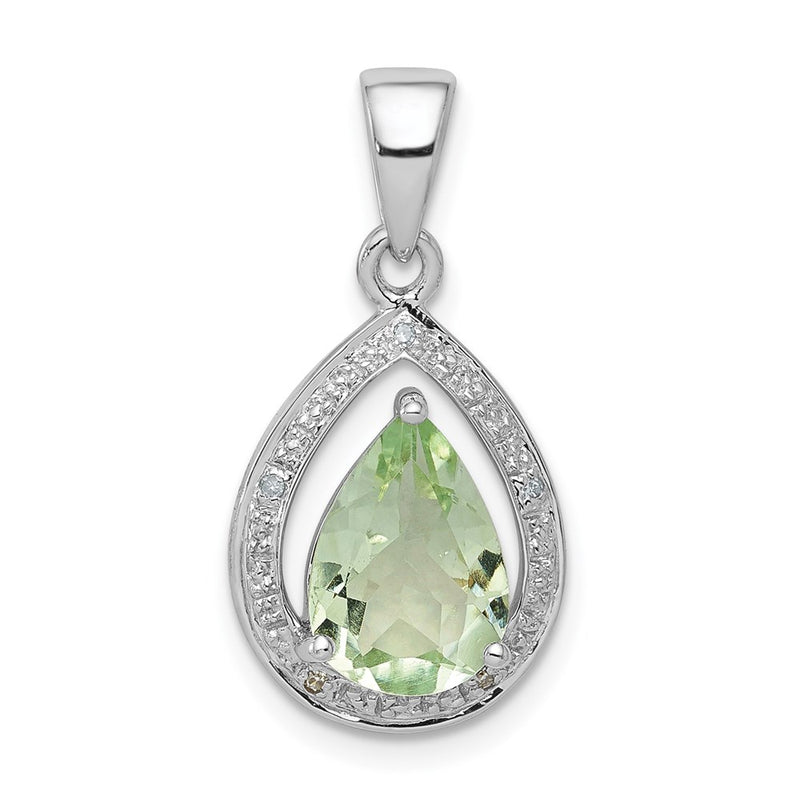 Sterling Silver Rhodium Green Quartz & Diamond Pendant