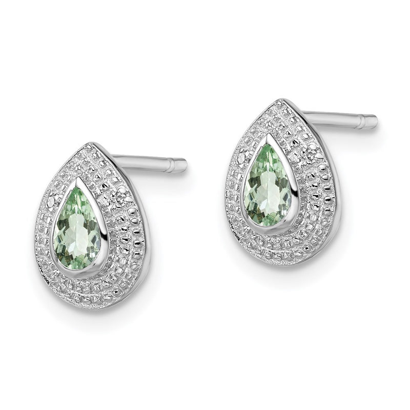 Sterling Silver Rhodium Green Quartz & Diamond Post Earrings