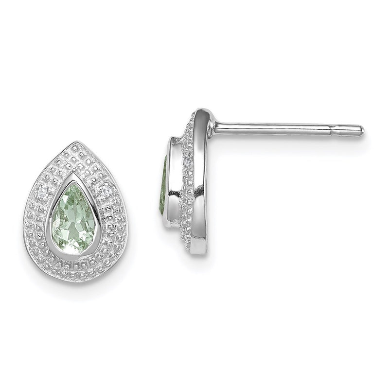 Sterling Silver Rhodium Green Quartz & Diamond Post Earrings