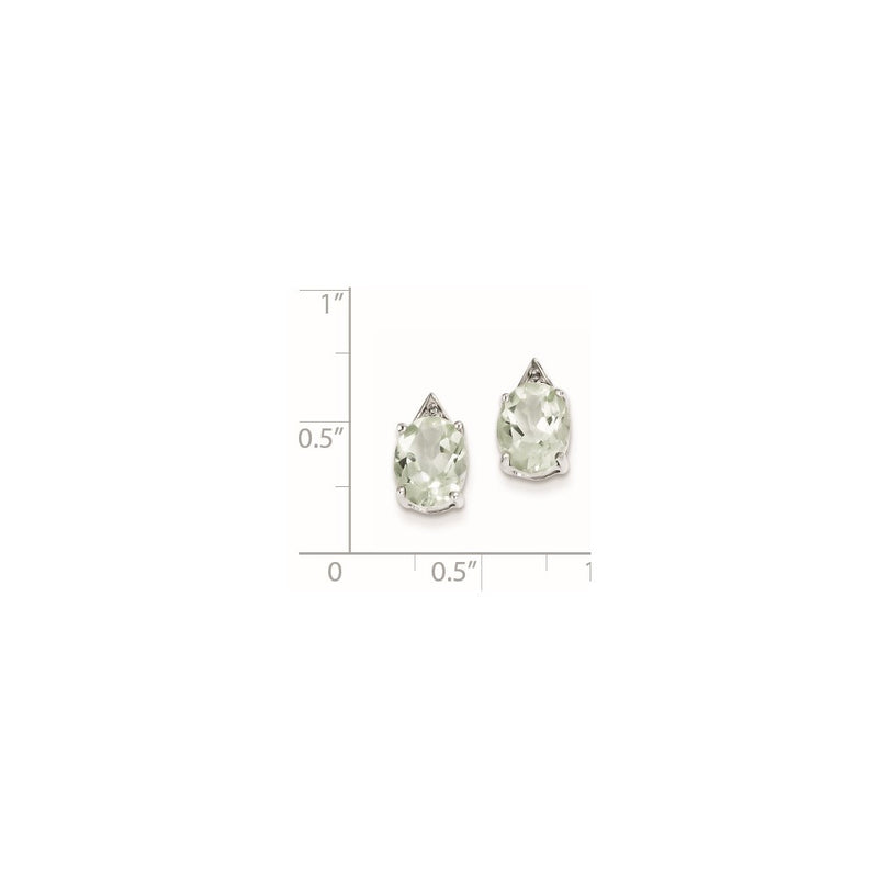 Sterling Silver Rhodium Green Quartz & Diamond Post Earrings