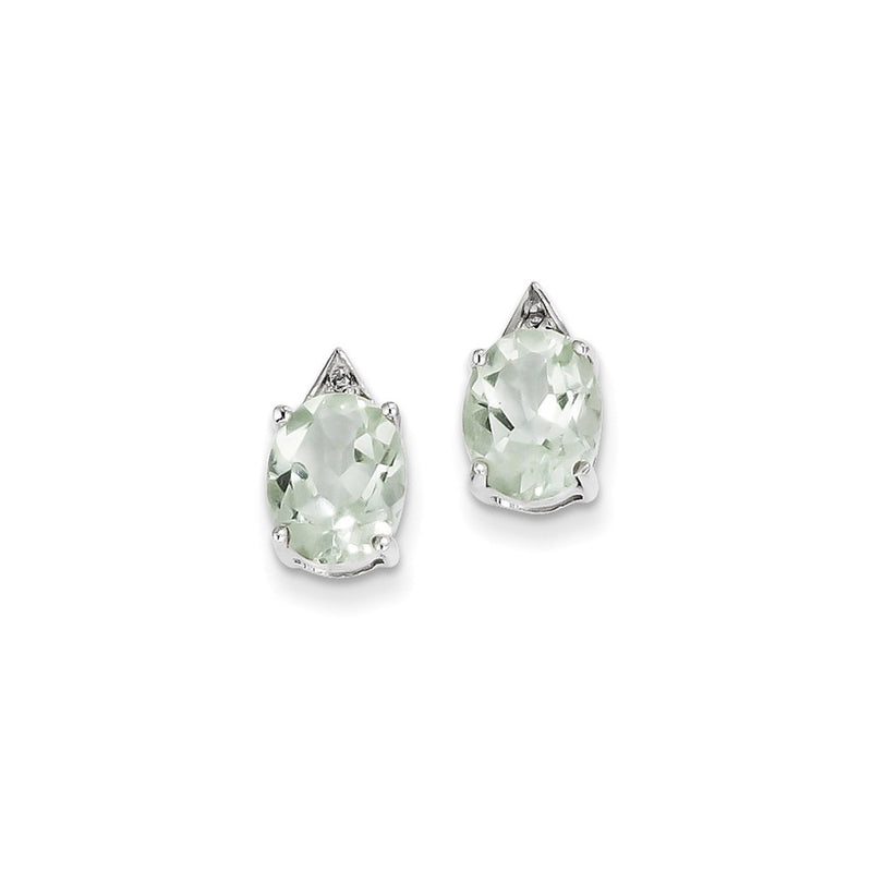 Sterling Silver Rhodium Green Quartz & Diamond Post Earrings