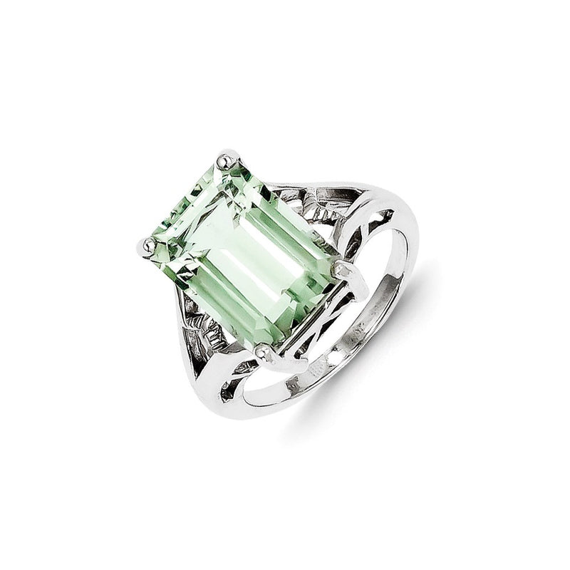 Sterling Silver Rhodium Green Quartz Ring