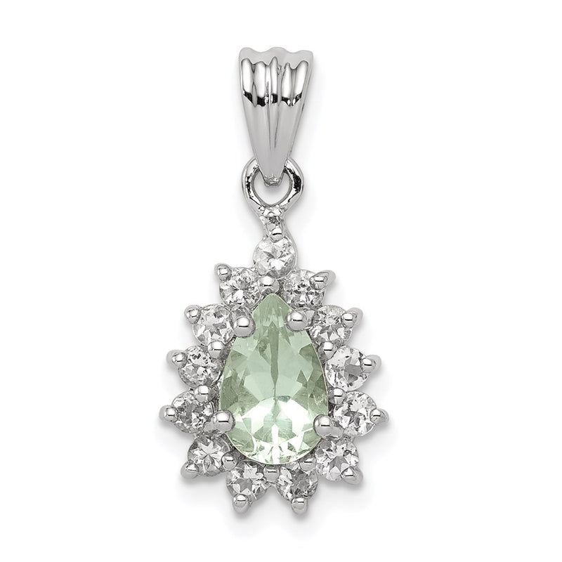 Sterling Silver Rhodium Green Quartz Pendant
