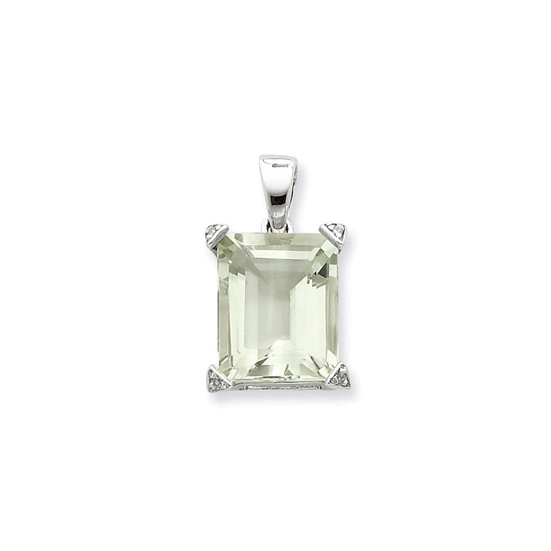 Sterling Silver Rhodium Green Quartz Diamond Pendant