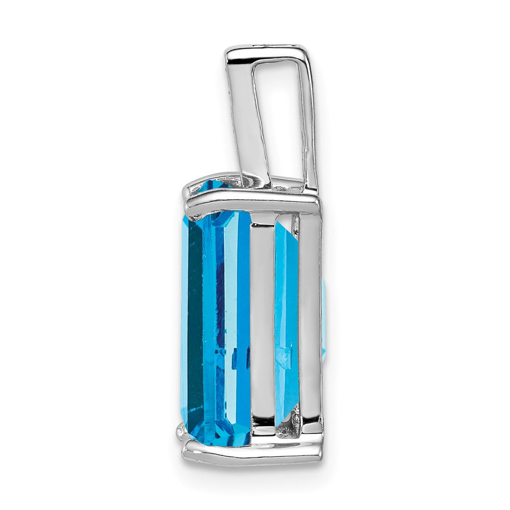 Sterling Silver Rhodium Emerald-cut Swiss Blue Topaz & Diamond Pendant