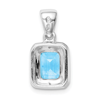 Sterling Silver Rhodium Emerald-cut Lt Sw Blue Topaz & Diamond Pendant