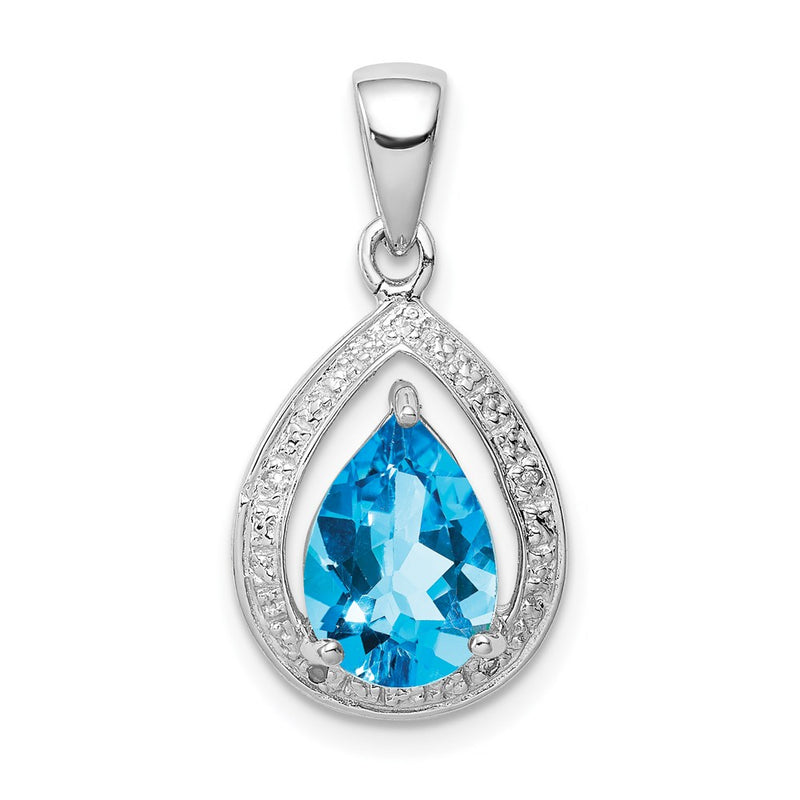 Sterling Silver Rhodium-plated Light Swiss Blue Topaz & Diamond Pendant