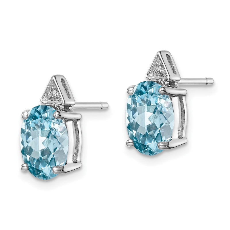 Sterling Silver Rhodium Light Swiss Blue Topaz & Diamond Post Earrings