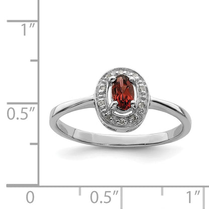 Sterling Silver Rhodium-plated Garnet & Diamond Ring