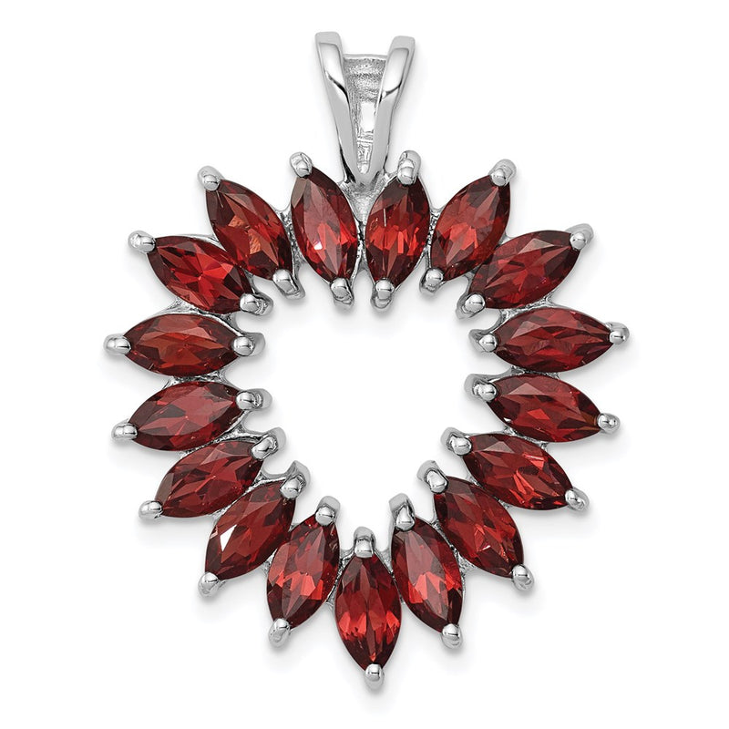 Sterling Silver Rhodium Marquise Garnet Heart Pendant