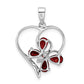 Sterling Silver Rhodium Garnet & Diamond Butterfly Heart Pendant