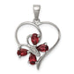 Sterling Silver Rhodium Garnet & Diamond Butterfly Heart Pendant