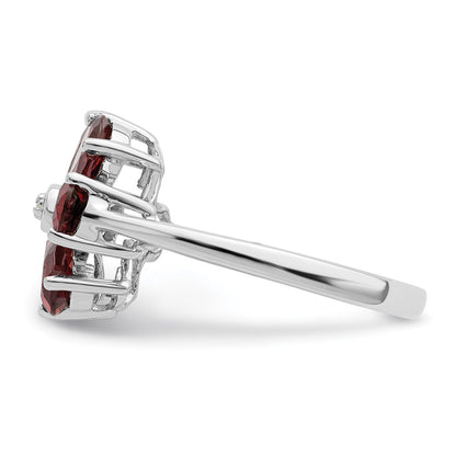 Sterling Silver Rhodium Garnet & Diamond Flower Ring