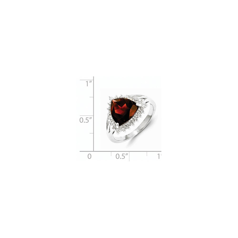 Sterling Silver Rhodium Trillion Garnet & Diamond Ring