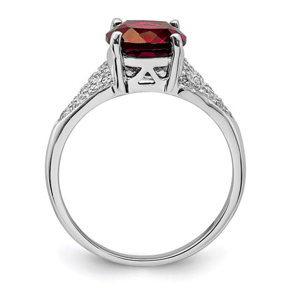 Sterling Silver Rhodium Garnet Diamond Ring