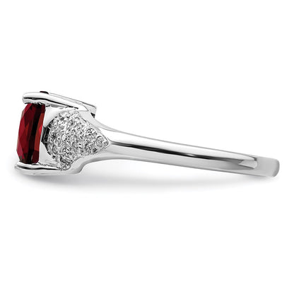 Sterling Silver Rhodium Garnet Diamond Ring