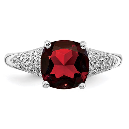 Sterling Silver Rhodium Garnet Diamond Ring