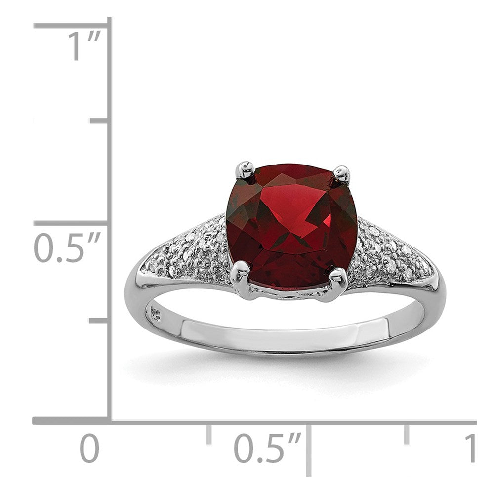 Sterling Silver Rhodium Garnet Diamond Ring