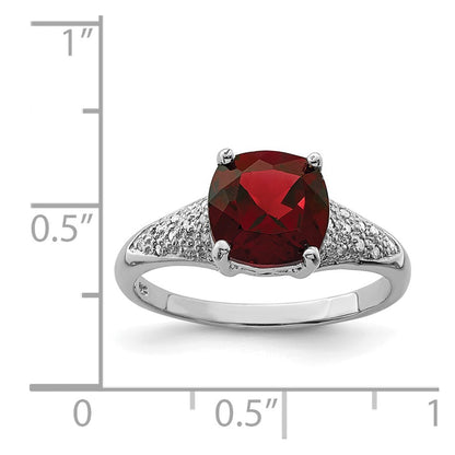 Sterling Silver Rhodium Garnet Diamond Ring