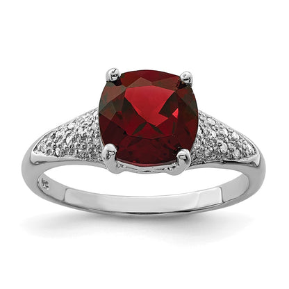 Sterling Silver Rhodium Garnet Diamond Ring