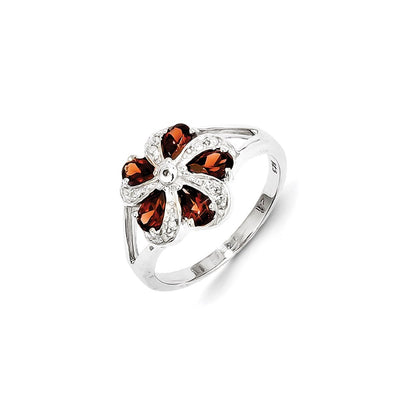 Sterling Silver Rhodium Garnet Diamond Ring