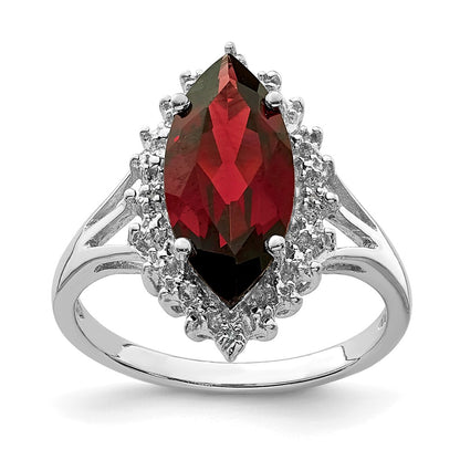 Sterling Silver Rhodium Garnet Diamond Ring