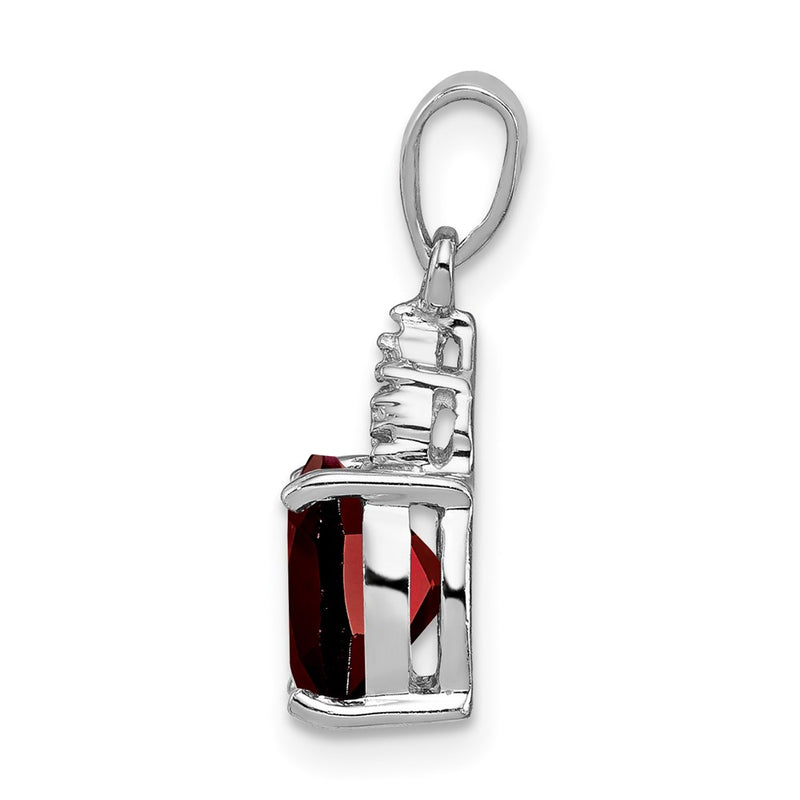 Sterling Silver Rhodium Garnet & Diamond Pendant