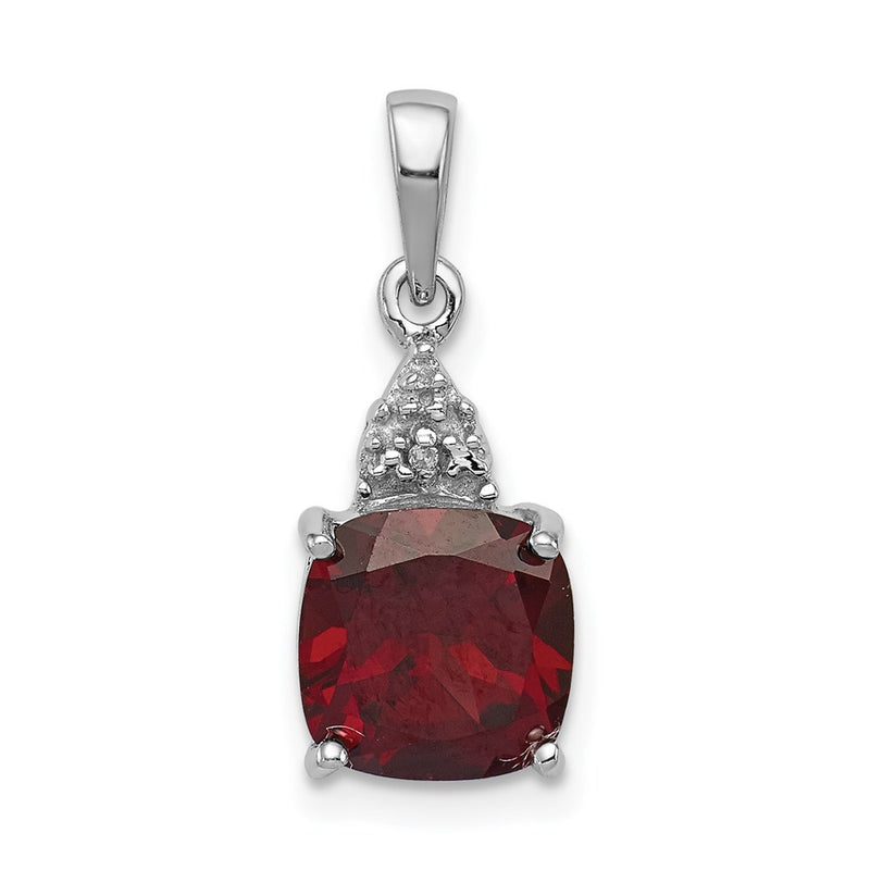Sterling Silver Rhodium Garnet & Diamond Pendant