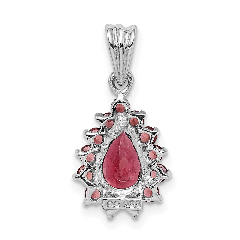 Sterling Silver Rhodium Garnet Pear-shaped Pendant