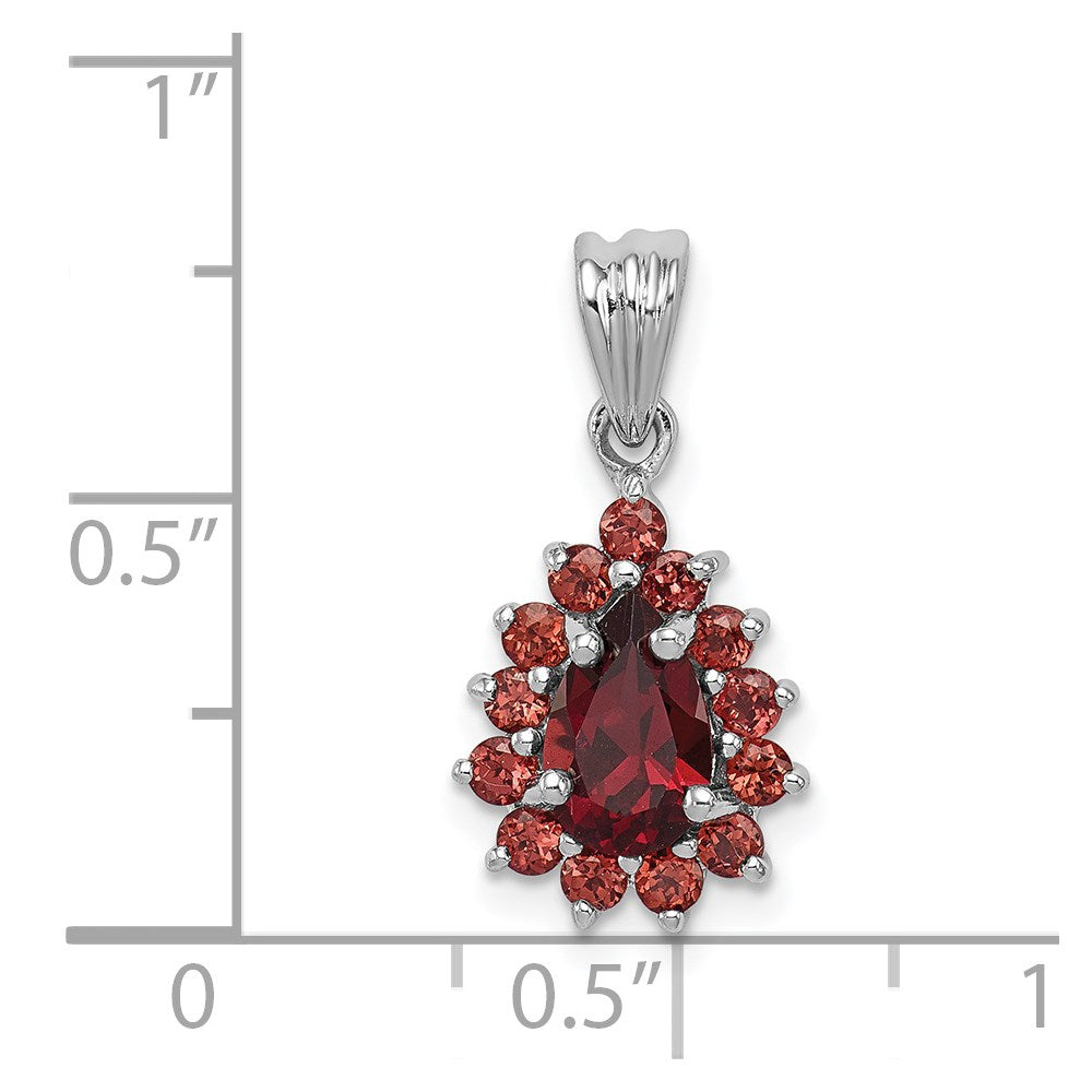 Sterling Silver Rhodium Garnet Pear-shaped Pendant