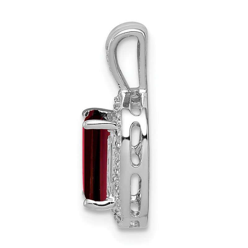 Sterling Silver Rhodium Garnet & Diamond Pendant