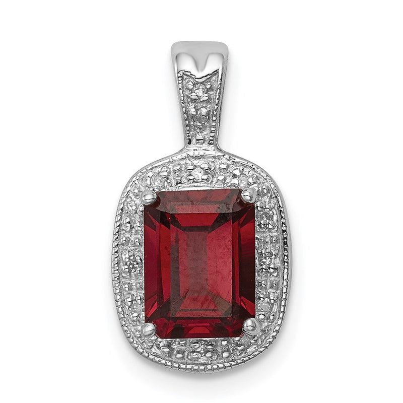 Sterling Silver Rhodium Garnet & Diamond Pendant