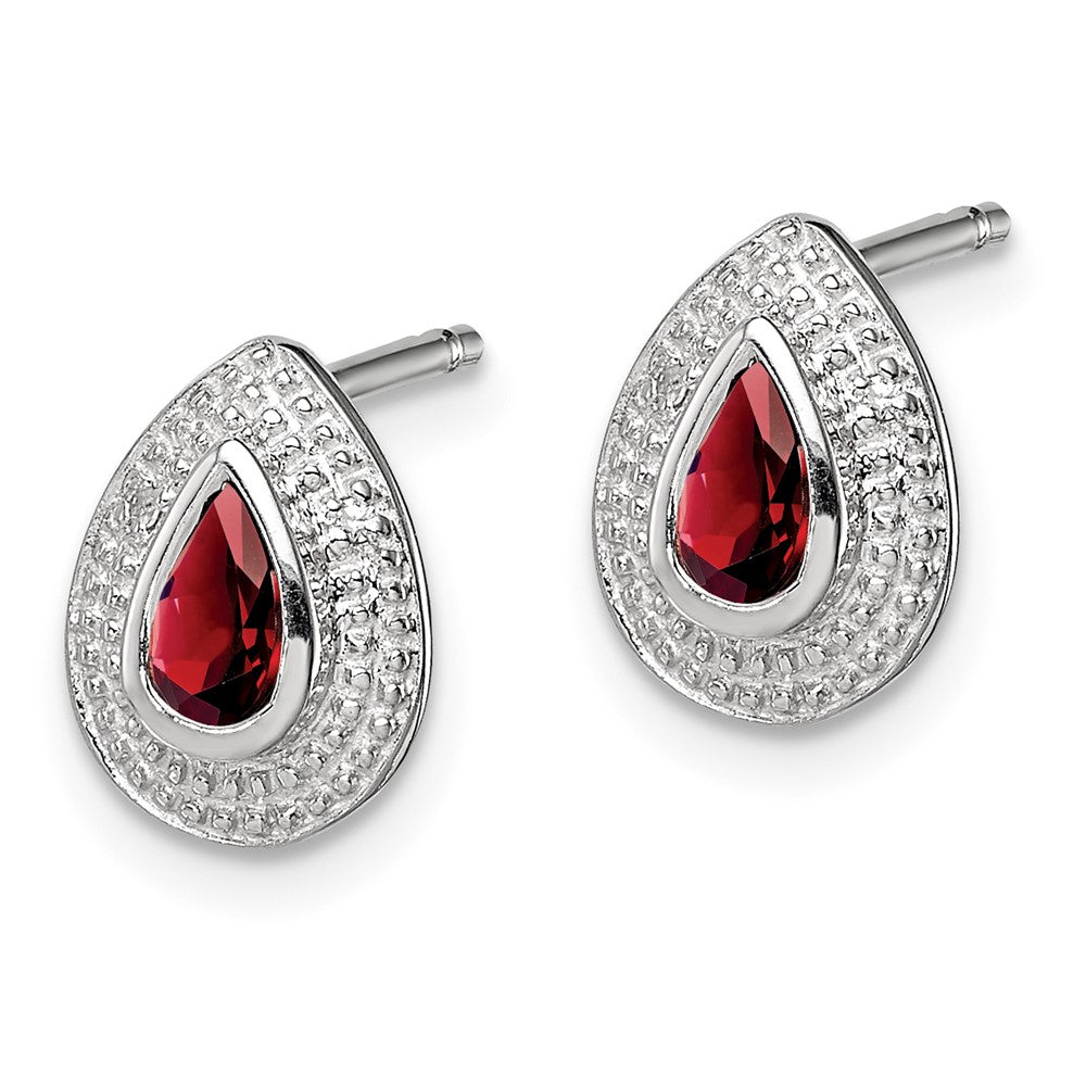 Sterling Silver Rhodium Garnet & Diamond Post Earrings