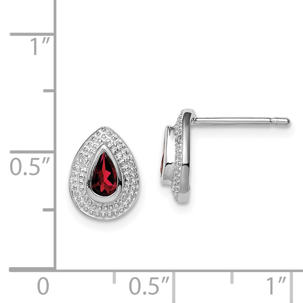 Sterling Silver Rhodium Garnet & Diamond Post Earrings
