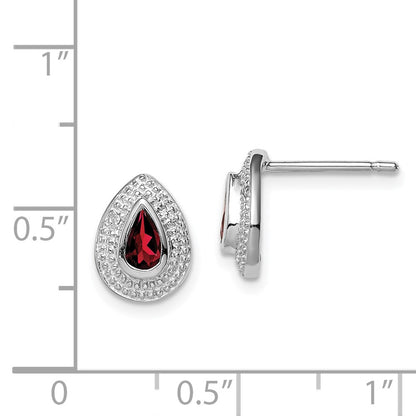 Sterling Silver Rhodium Garnet & Diamond Post Earrings