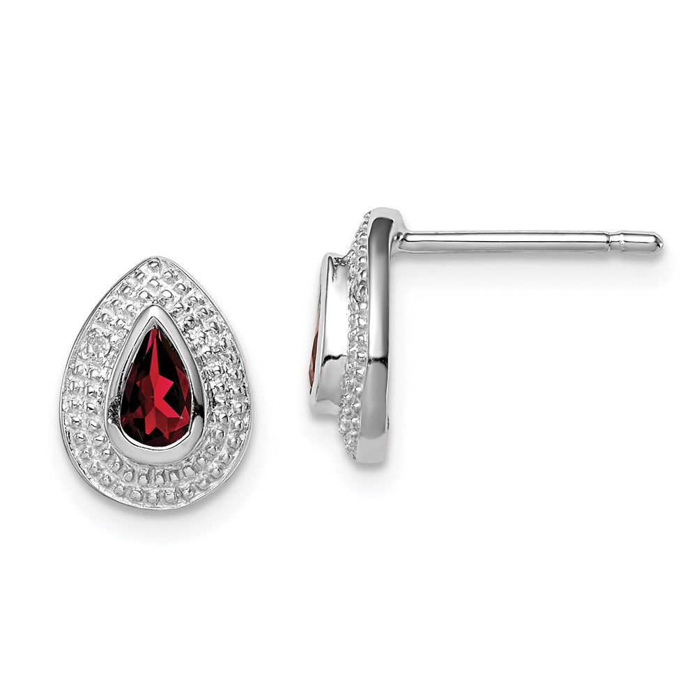 Sterling Silver Rhodium Garnet & Diamond Post Earrings