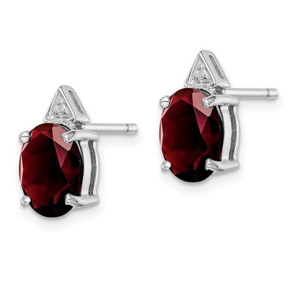 Sterling Silver Rhodium Garnet & Diamond Post Earrings