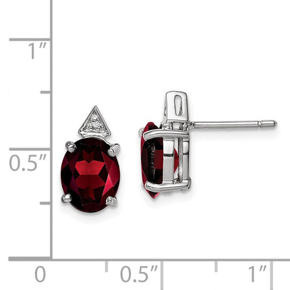 Sterling Silver Rhodium Garnet & Diamond Post Earrings