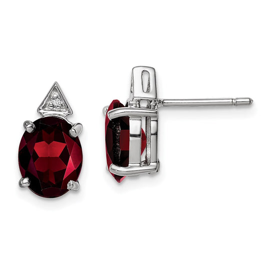 Sterling Silver Rhodium Garnet & Diamond Post Earrings