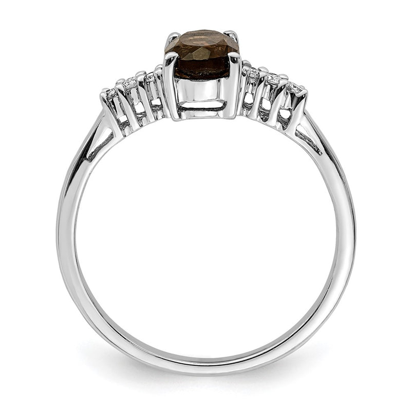 Sterling Silver Rhodium Smoky Quartz & Diamond Ring