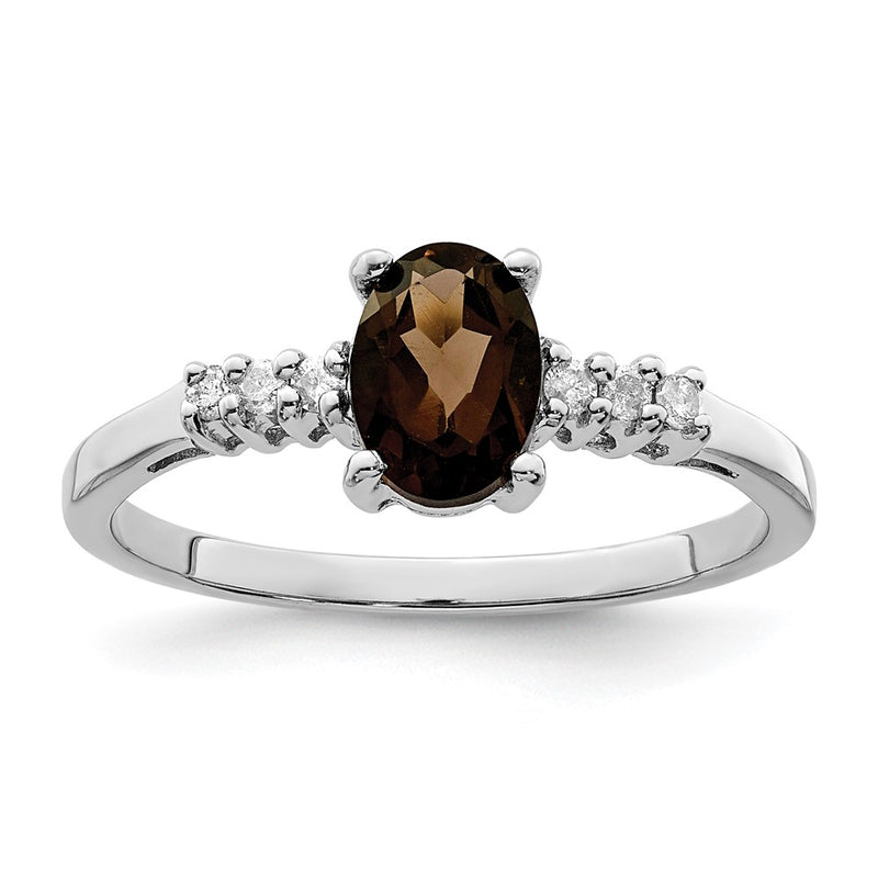 Sterling Silver Rhodium Smoky Quartz & Diamond Ring