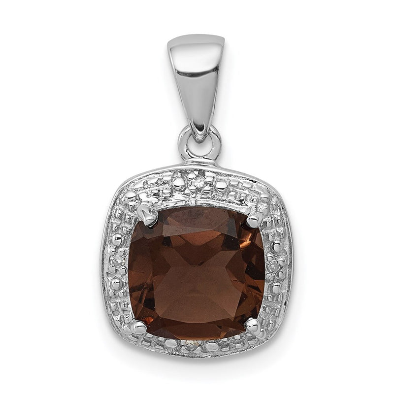 Sterling Silver Rhodium Smoky Quartz & Diamond Pendant
